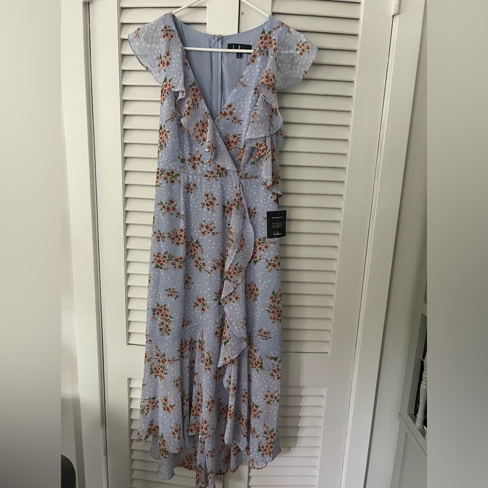 Periwinkle Lulus wedding guest dress